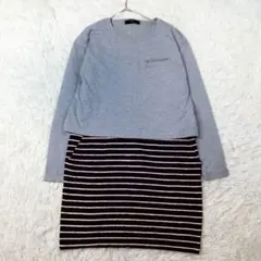 アズールバイマウジー ドッキングワンピース 長袖 ボーダー（M）グレー
