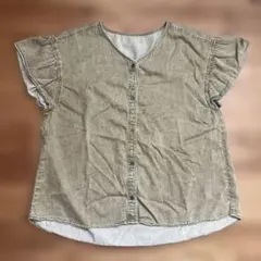 グローバルワークLサイズ ベージュ フリル袖 シャツ