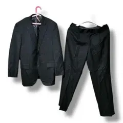 ストライプ ビジネススーツ 黒　NEWYORKER 古着　送料無料　美品