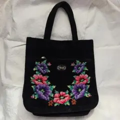 FEILER 花柄刺繍 トートバッグ 黒