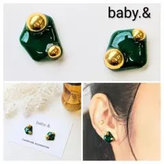 【№058】 レジンピアス ハンドメイドアクセサリー イヤリング グリーン