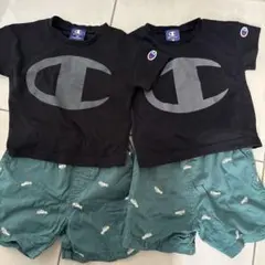 双子　Champion 黒 Tシャツ 80 peti main短パンのサムネイル