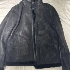 黒 レザー風 ジャケット ファー裏地