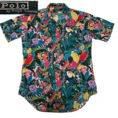 90s USA製 ラルフローレン オープンカラーシャツ 総柄 オウム柄 16