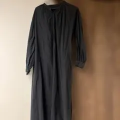 ブラック 長袖 シャツワンピース ロング