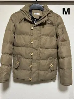 メンズカーキ色フード付きダウンジャケット・M