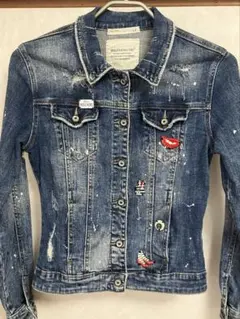 レア☆ジージャン☆デニムジャケット（ワッペンブローチ.ダメージ.ペイイト）