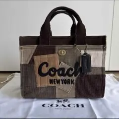 未使用級】COACH カーゴ デニム パッチワーク 刺繍ロゴ トート 2WAY 