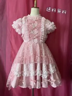 王道 ピンク アイドル衣装 ハンドメイド レースアップ フリル リボン 