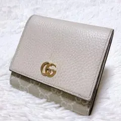 ♡希少♡現行品 グッチ GGマーモント ミディアムウォレット ホワイトベージュ