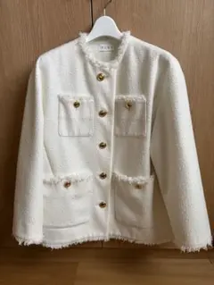 ツイードジャケット　ノーカラー