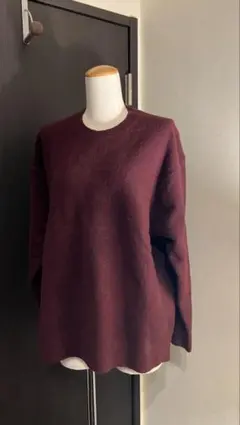 ユニクロ スフレヤーンクルーネックセーター ニット ボルドー