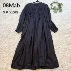 新品値引 08Mab*夏チャコール*多ボタンギャザーゆったりブラウス 麻 