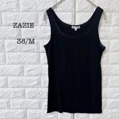 ザジ ZAZIE 黒 タンクトップ 首元サテン風 リブ編み Mサイズ インナーのサムネイル