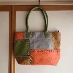 パッチワークデザイン レザーハンドバッグ