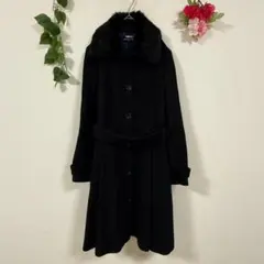 【MICHEL KLEIN】ロングコート 40 ブラック ウールコート ラビット