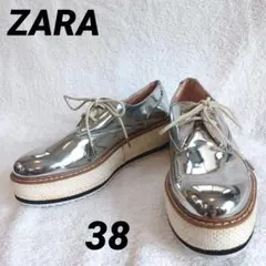 ZARA ザラ シルバーメタリック プラットフォームシューズ 厚底 靴