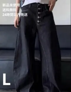 極太 5連ボタン ワイド バギーパンツ Y2K 黒にも見える濃いブルー L