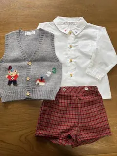 ベビー服セット グレーのベスト・シャツ・ショートパンツ
