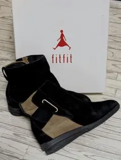 fitfit スエードブーティ 黒/ベージュ