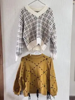 チェック柄・ダイヤモンド柄セーター2点セット