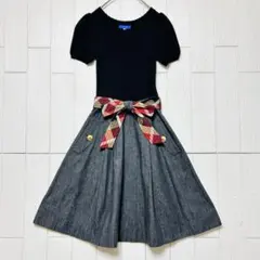 ブルーレーベルクレストブリッジ 半袖ドッキングワンピース デニム リボン