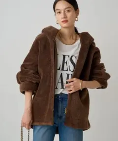 値下げ【Loungedress】フーディボアブルゾン/アウター/ブラウン/美品