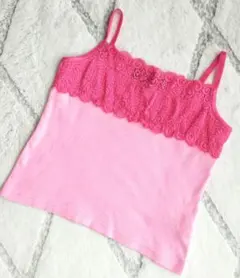 ⛱️キャミソール⛱️ピンク レース/タンクトップ♡120/130♡異素材♡女児