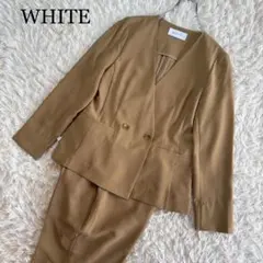 美品 WHITE セットアップスーツ ストレッチ洗濯可 ベージュ 38
