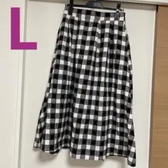 Lサイズ 黒白チェック フレア ロングスカート 大きいサイズ