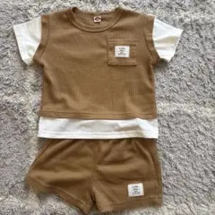 ベージュ リブ編み Tシャツ ショートパンツ 90