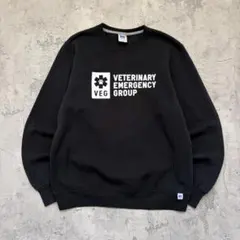 00sラッセル（M）プリントスウェット＊前V＊サイドリブ＊企業ロゴ＊黒