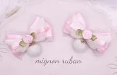 ファー♡ヘアクリップリボン ピンク フラワー 量産型 ロリィタ 地雷系