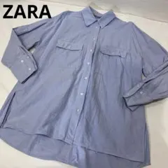 ZARA オーバーサイズシャツ ブルー 胸ポケット付きのサムネイル