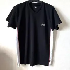 【FILA】メンズ Vネックメッシュジャージ Tシャツ ブラック Mサイズ