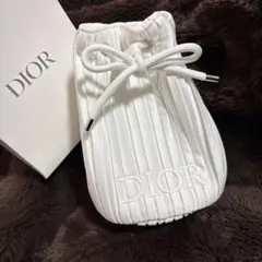 ディオール／プリーツホワイトドローストリングポーチ　ノベルティ　DIOR