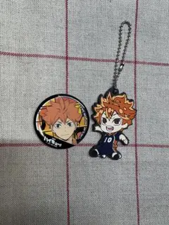 ハイキュー 日向翔陽ラバーキーホルダー、缶バッチ