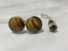 セット★タイガーアイ　虎目石　タイタック・カフスボタン　シルバー色