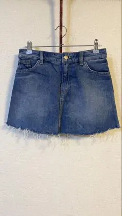 H&M｜デニム ミニスカート カットオフ フリンジ Aライン 台形 ブルー