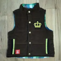 美品　110　ベビードール　リバーシブル　ベスト　茶色✕チェック