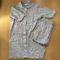 柄付グレー マタニティパジャマ 授乳口付 セット Lサイズ 春夏用