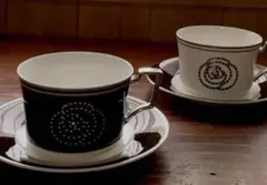 未使用品　ノリタケカップ＆ソーサー 2客セット モノトーン バラ模様