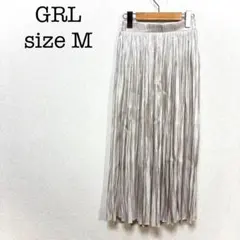 GRL グレイル ロングプリーツスカート　淡ベージュ　M　サテン生地　シルク光沢