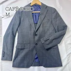 ほぼ未使用　カフェソーホー　テーラードジャケット　チェック　ネイビー　メンズ　M