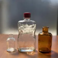 昭和 レトロ ガラス瓶 小瓶 気泡 3本→4本 茶色1本追加 価格据え置き