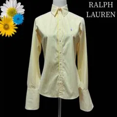 ラルフローレン　ポニー刺繍　ロングカフス　ストライプ柄　長袖ブラウス　シャツ　黄