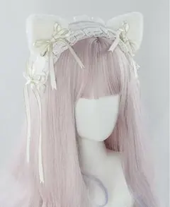 【新品未使用】猫耳 ヘッドドレス ねこみみ ロリータ ハロウィン ホワイト