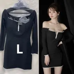 Lブラック　4166長袖 ローブドフルールグロッシーAngelRキャバドレス