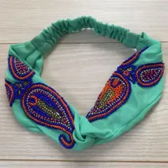 ビーズ刺繍 ヘアバンド ミントグリーン