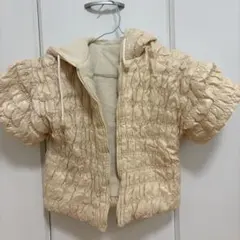 フード付きクリーム色ダウンコート 半袖 コート 【S】